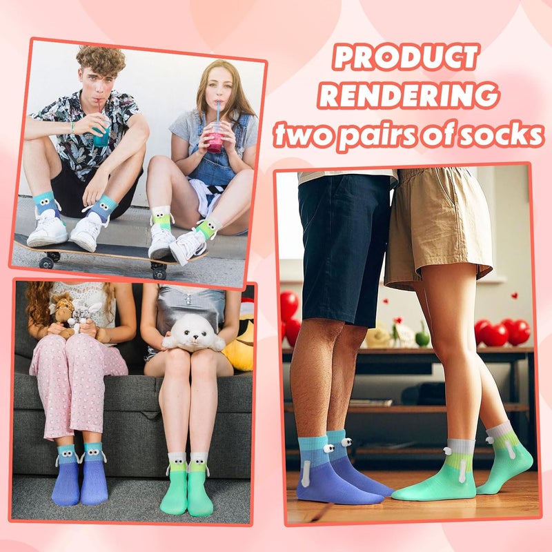 Habbiful 2 Pairs Valentine's Day Holding Hands Socks Funny Magnetic Couple Socks Valentines Day Gifts for Her Men Women - Image 3